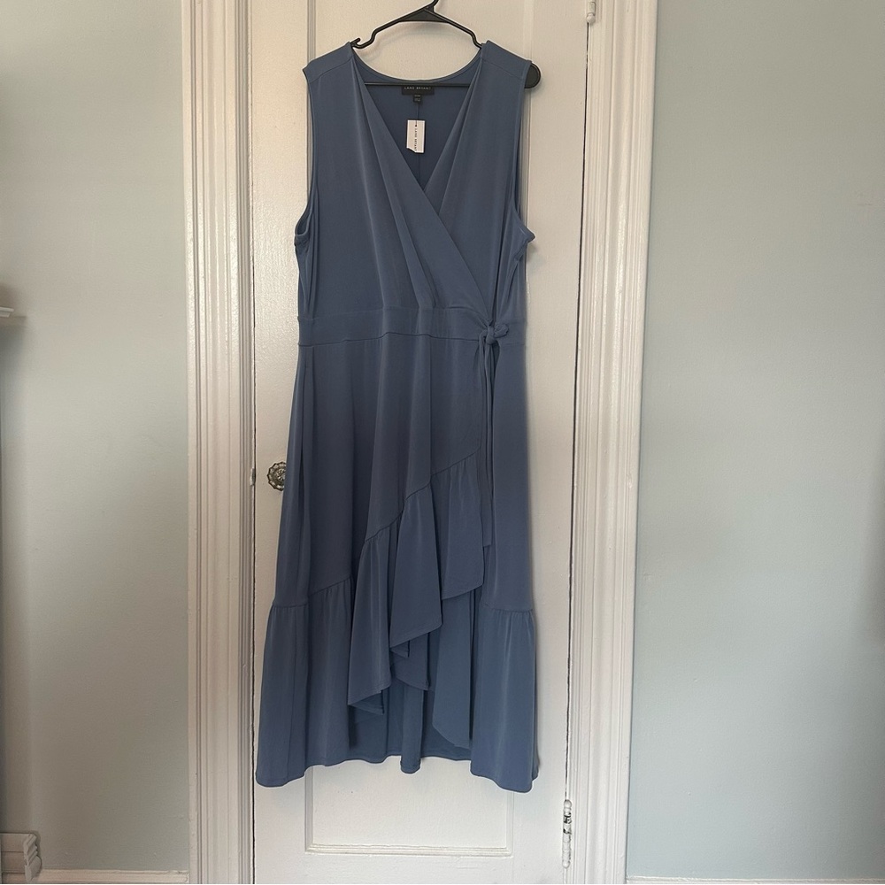 Lane Bryant Blue Wrap Midi Dress Size 22 24 New Sleeveless Asymmetrical Hem NWT
